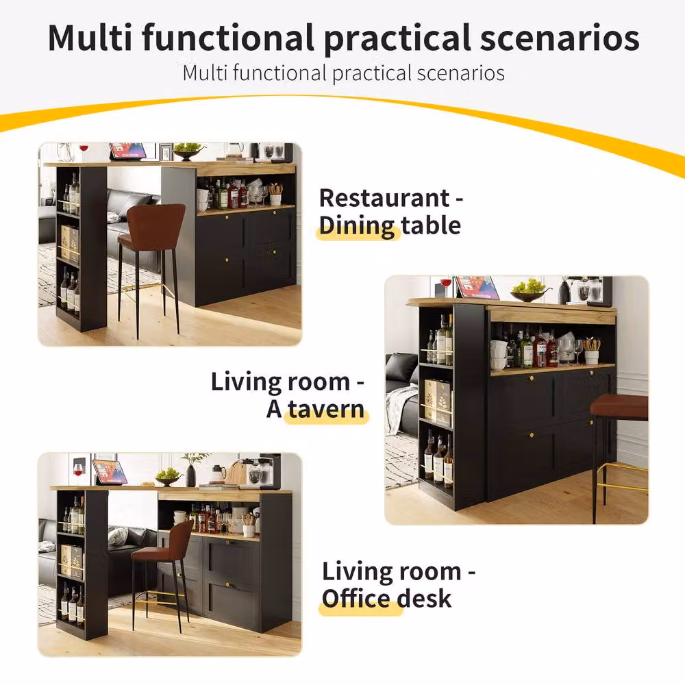 Matteo 360 Swivelling L-Shaped Bar Table and Black MDF Storage Unit with Gold Accents – 5