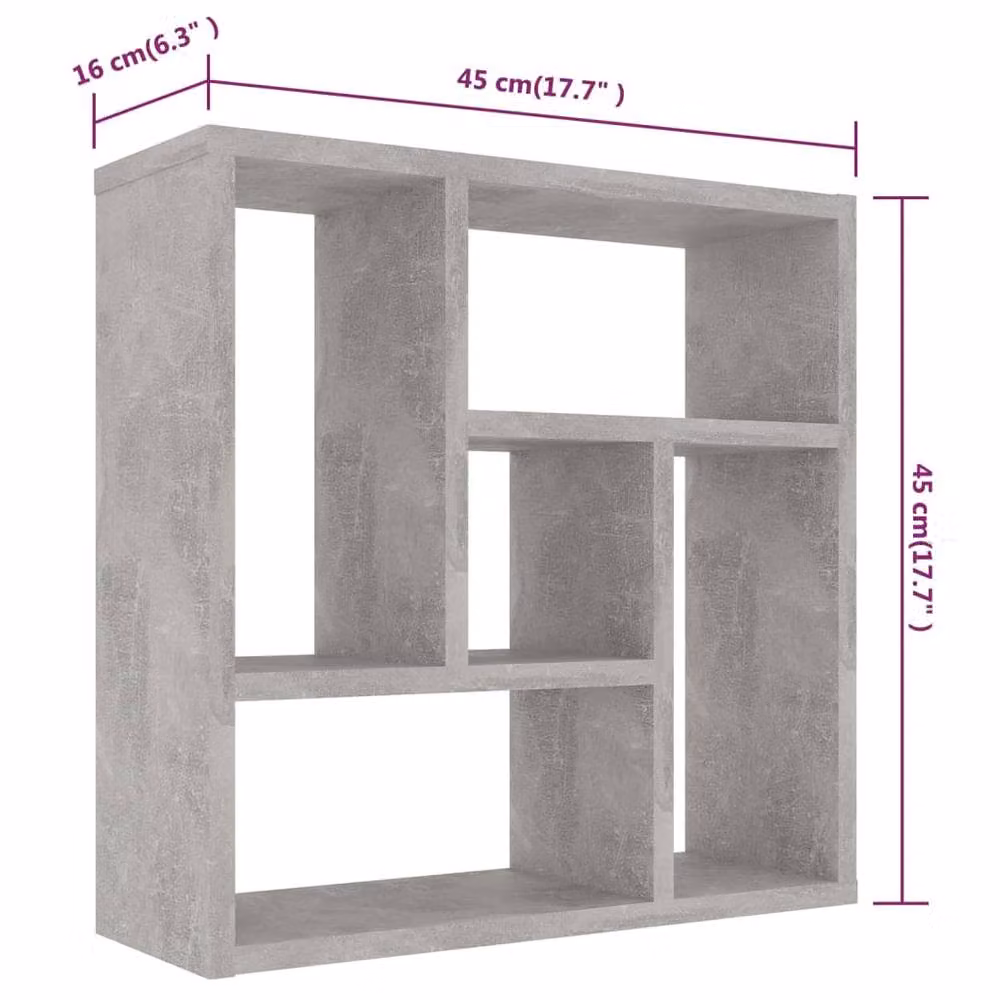 Berkfield Home Wall Mounted Shelf in Concrete Grey, W/D/H: 45.1 x 16 x 45.1 cm – 3