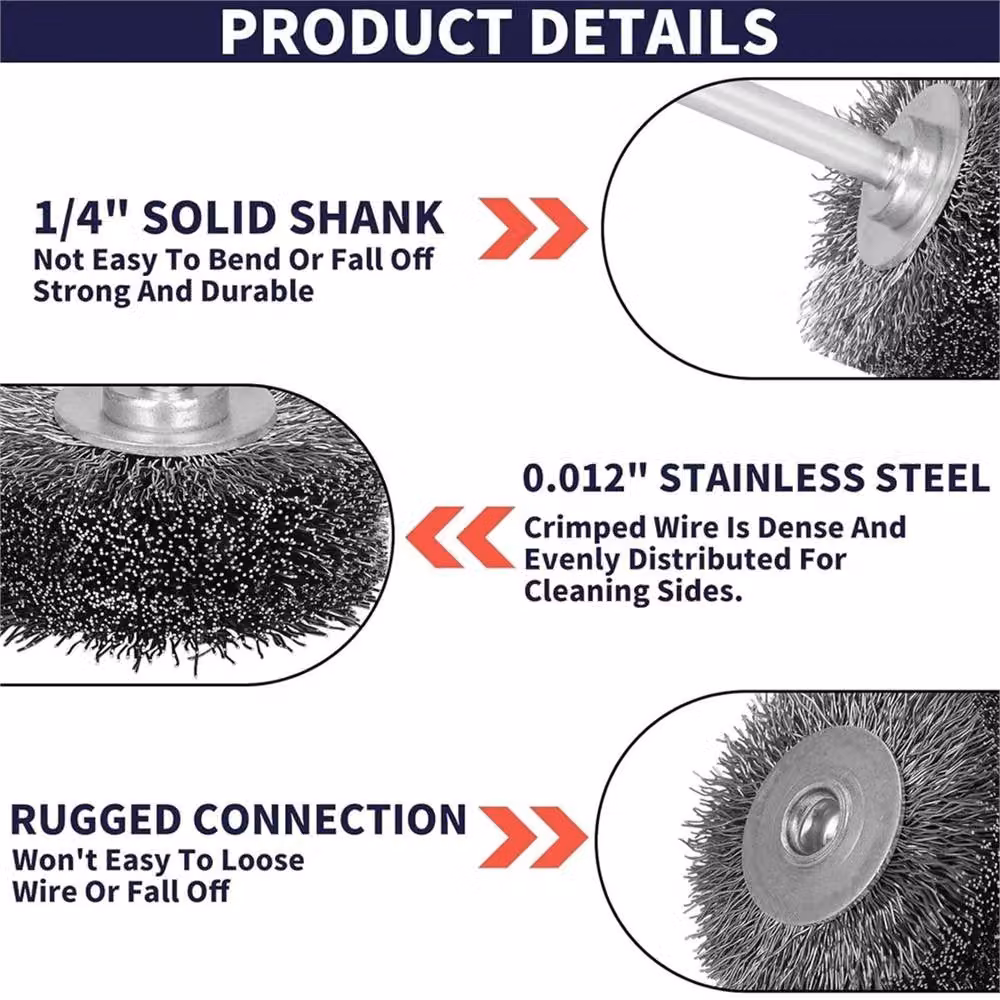 Nordara 2-Piece Stainless Steel Wire Wheel Brush Set for Angle Grinders and Die Grinders, Grey/Silver, Diameter: 5.08 cm, Shank: 0.635 cm – 3