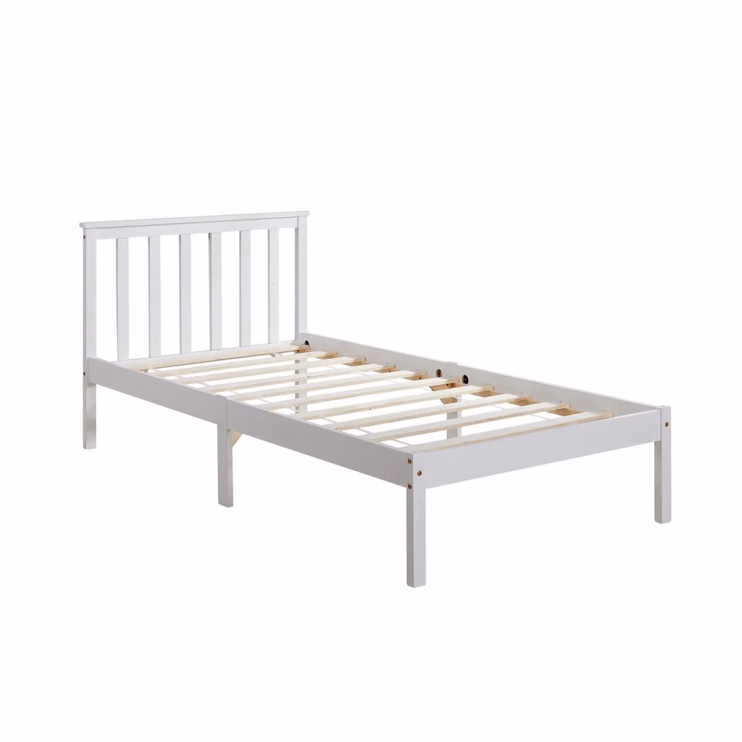 Home Source Single Solid Wood Pine Bed Frame with Slatted Base and Headboard in White, W/D/H: 90 x 190 cm – 3