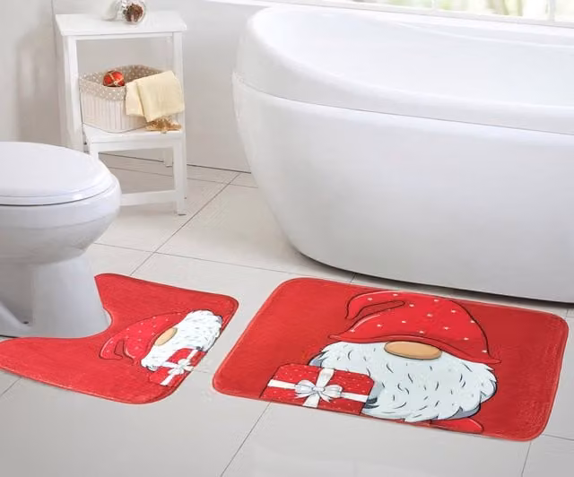 Velosso Christmas Memory Foam Bath and Pedestal Mat Set, Multicolour, 2 Piece