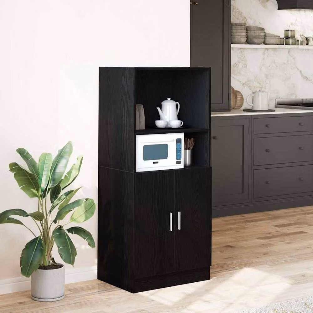Berkfield Home Modern Black Kitchen Cabinet with Hinged Doors and Open Shelves, W/D/H: 57 x 41.5 x 131.5 cm – 2