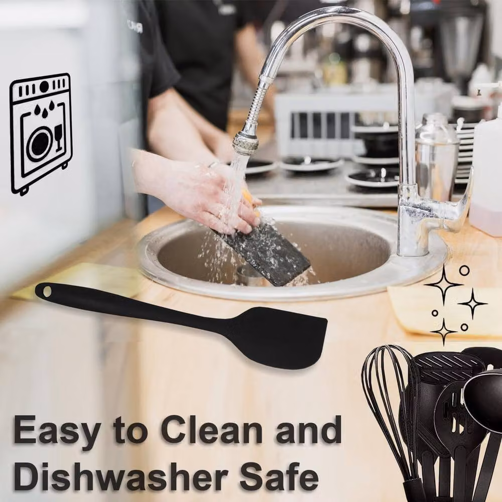 ATEK Black Stainless Steel and Silicone Nonstick Heat Resistant Kitchen Utensils Set – 5