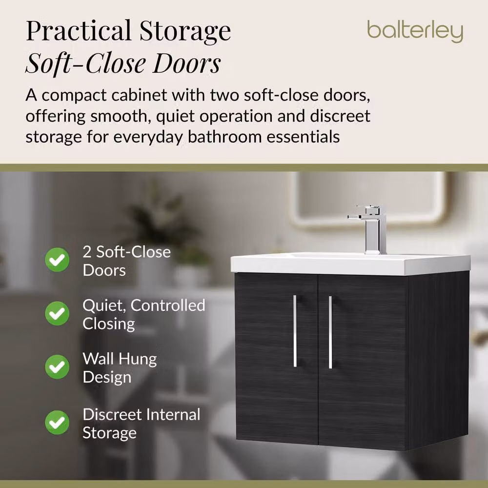 Balterley Contemporary Wall Hung Bathroom Vanity Unit with Mid-Edge Basin, Charcoal Black, W: 61.0 cm, D: 39.0 cm, H: 57.9 cm – 3