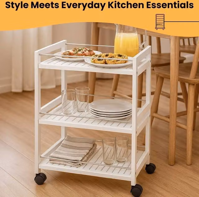 EONLION 3-Tier Metal Kitchen Storage Trolley in White – 1