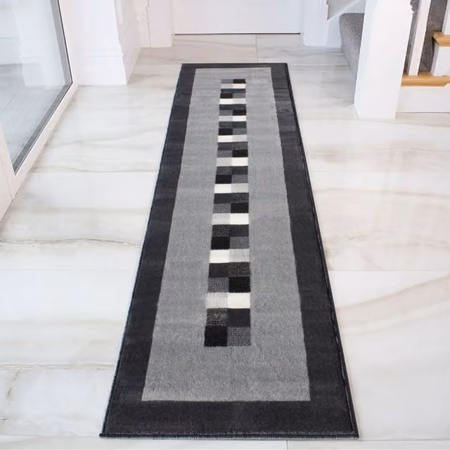 The Rug House Grey Geometric Modern Living Room Rug, W: 240 cm, D: 60 cm