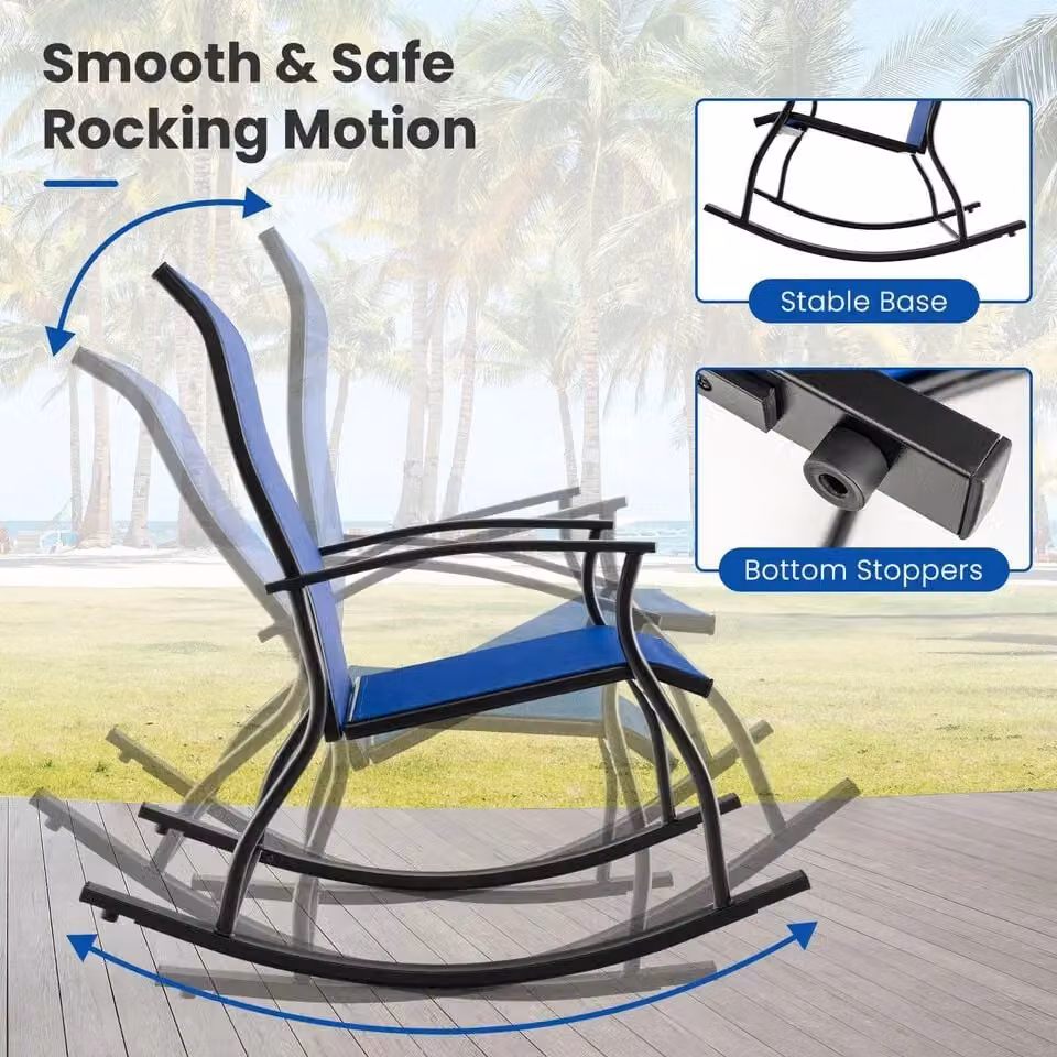 Costway Set of 2 Outdoor Rocking Chairs with Breathable Textilene Backrests in Blue – 4