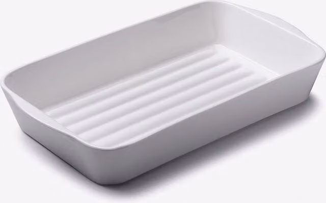 WM Bartleet & Sons White Porcelain Rectangular Roasting Dish with Handles – 1