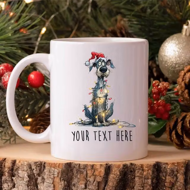 60 SECOND MAKEOVER Personalised Great Dane Christmas Lights Santa Hat Ceramic Mug in White