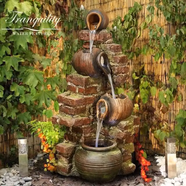 Tranquillity Water Features Moroccan Pots Traditional Cascade Water Feature in Grey, 15kg