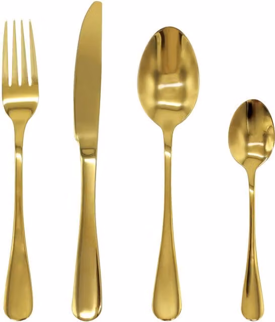 Glim & Glam 16 Piece Gold Coated Stainless Steel Cutlery Set with Spoons and Forks