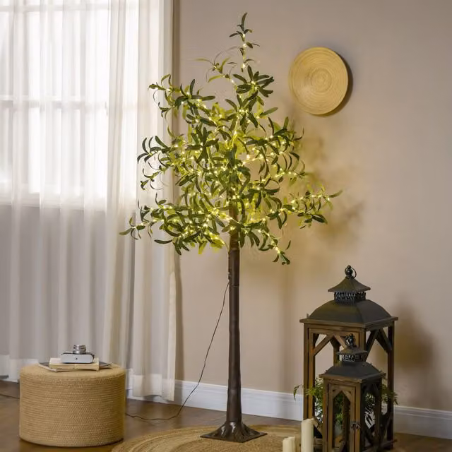 HOMCOM 180cm Artificial Green Olive Tree with 300 Warm White LED Lights – 1