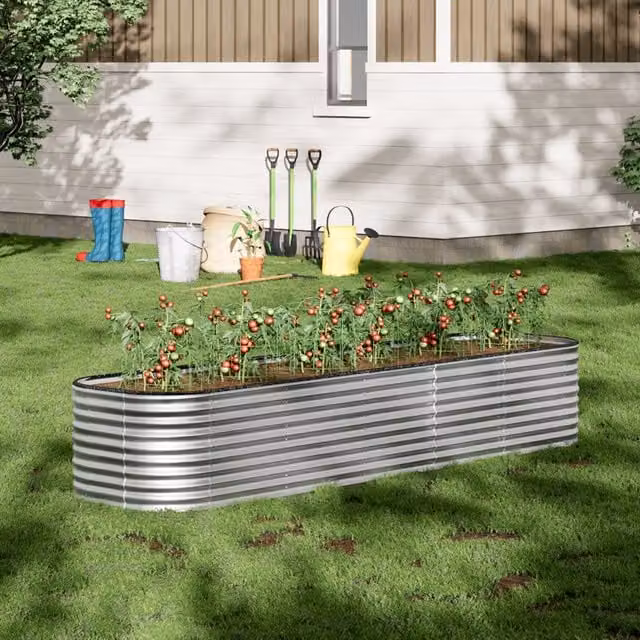 Breeins Oval Galvanised Steel Raised Flower Bed in Silver, Height: 56 cm