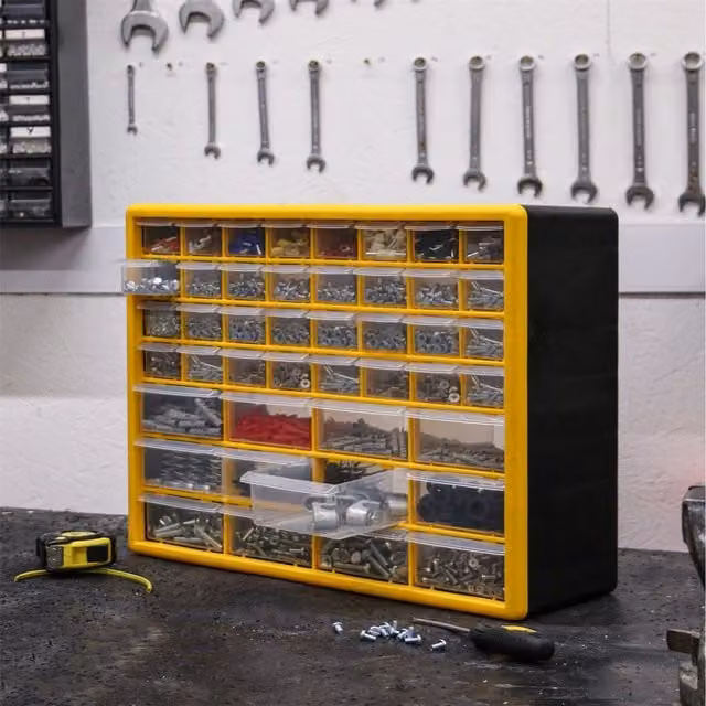 Pukkr Wall-Mounted Storage Cabinet with 44 Transparent Yellow Drawers
