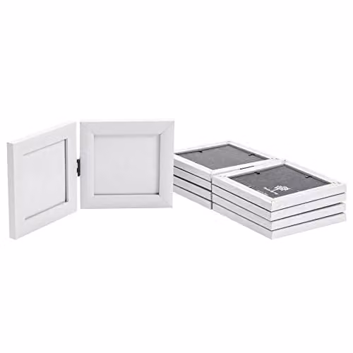 Nicola Spring Pack of 5 Folding 2-Photo Frames in White, Square Tabletop Design for 10 x 10 cm Photos