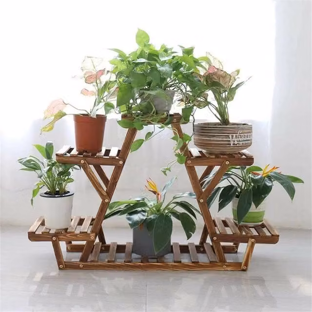 Nordara Brown Rustic Pine A-Frame Ladder Plant Stand – 1