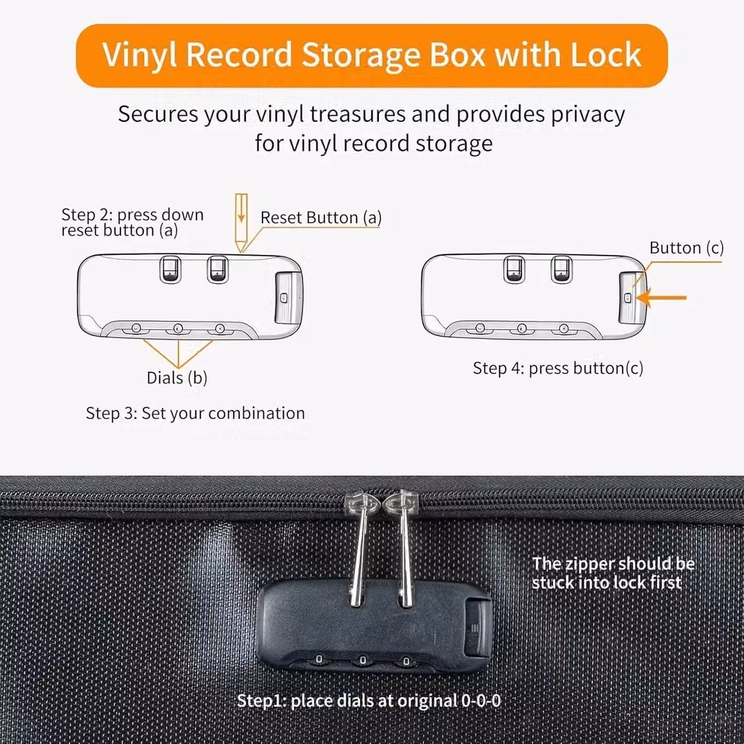 Hinsinc Waterproof and Dustproof Vinyl Record Storage Box in Black, Holds 12 Records, W/D/H: 33.0 x 33.0 x 33.0 cm – 4