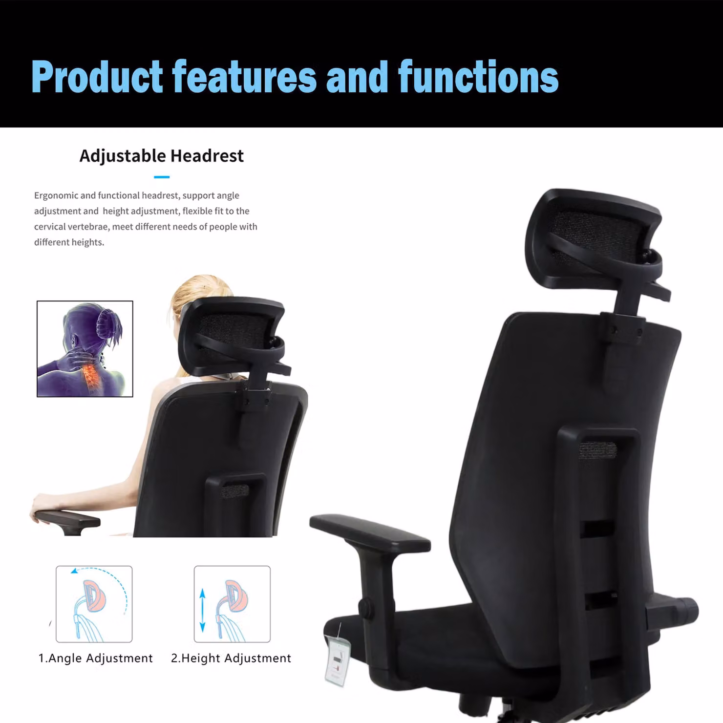 JFY Executive Padded Swivel Office Chair with Headrest and Armrests in Black Fabric – 3