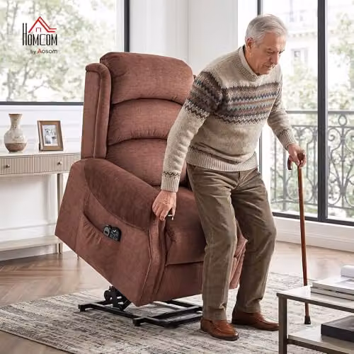HOMCOM Power Lift Recliner Chair with Motorised Recline and Articulated Elevating Assist in Brown Velvet – 2
