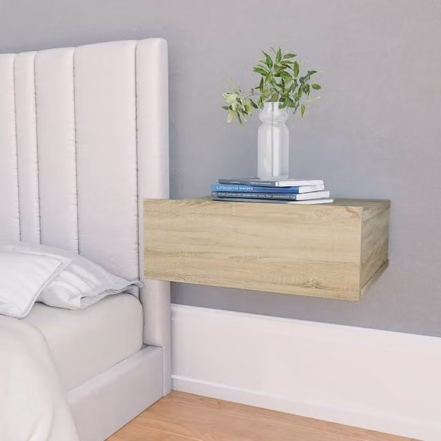 Berkfield Home Sonoma Oak Floating Nightstand in Brown, W/D/H: 40 x 30 x 15 cm