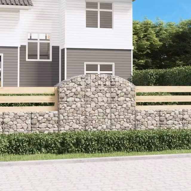 Berkfield Home Arched Gabion Basket in Silver Galvanised Steel, W: 150 cm, D: 50 cm, H: 120-140 cm – 1