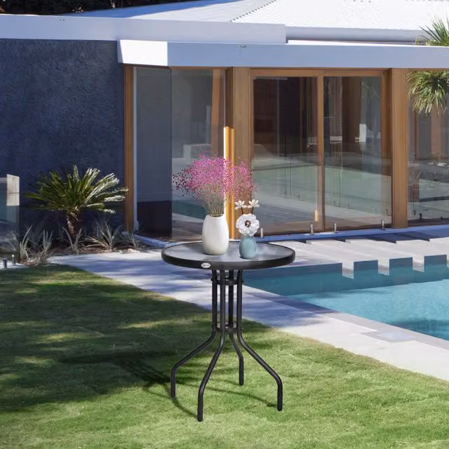 Outsunny Modern Black Tempered Glass Outdoor Bistro Table