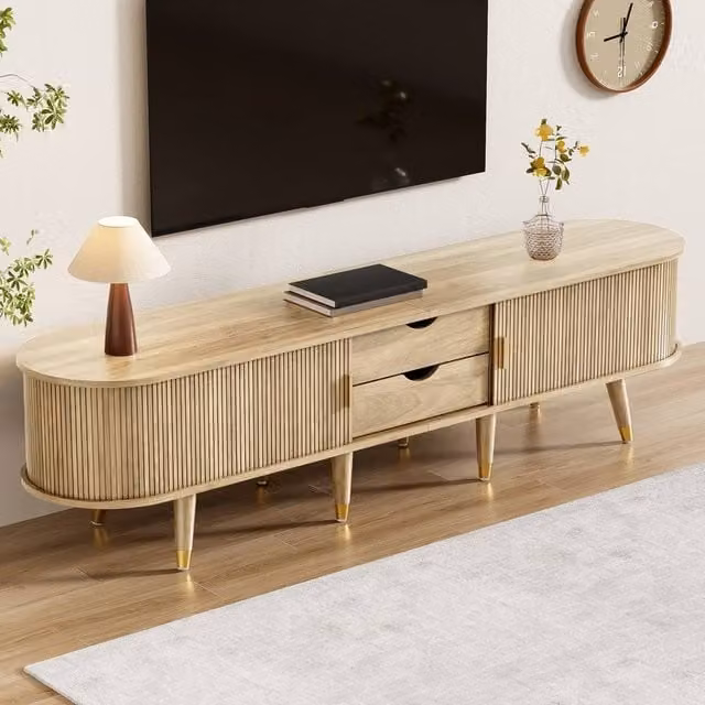 Matteo Country-Style TV Cabinet in Beige Wood, W: 175 cm, D: 38 cm, H: 45 cm – 1