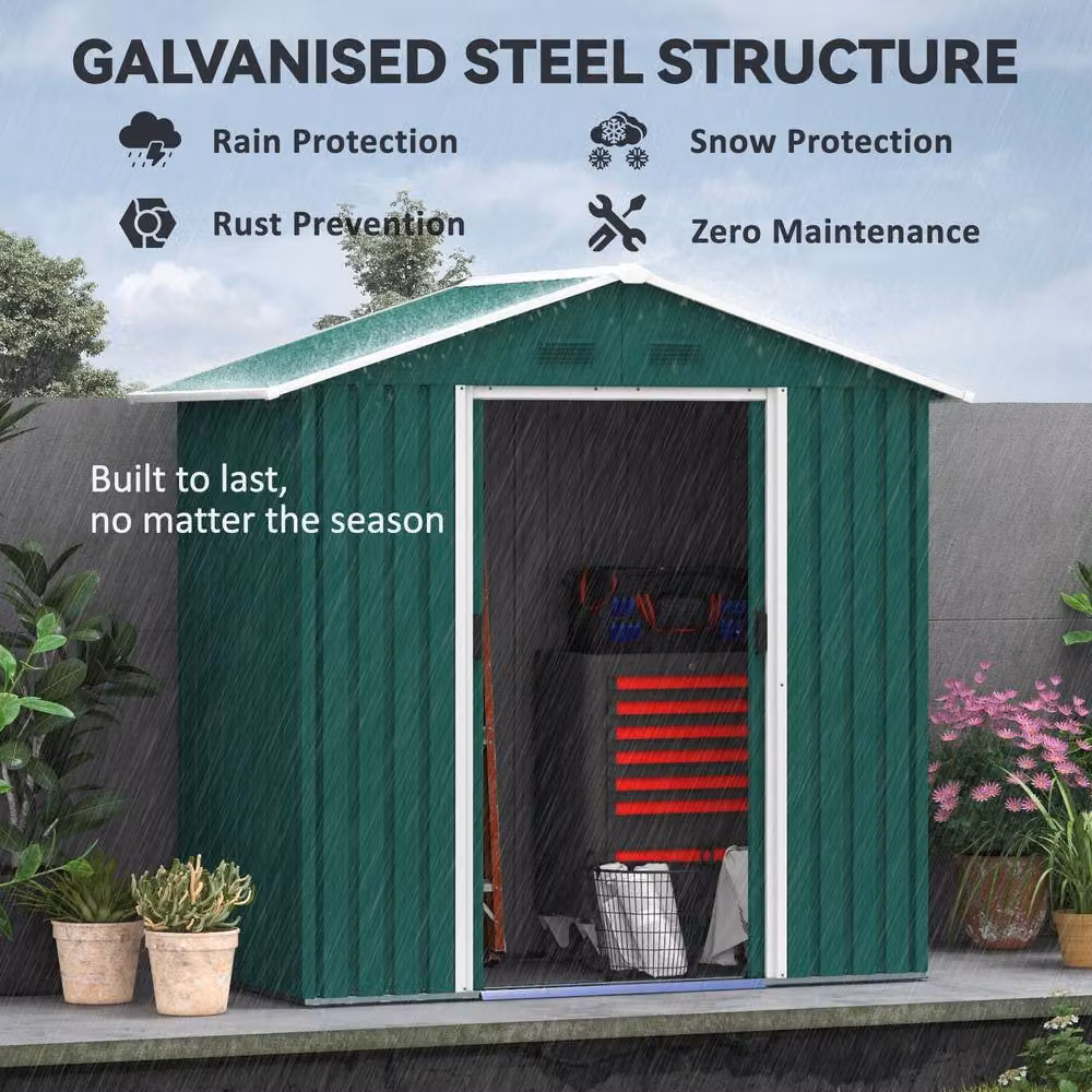 Rolipo Metal Garden Shed with Sliding Doors and Vents, Green, W/D/H: 198.12 x 106.68 x 106.68 cm – 5