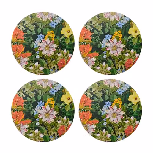 Creative Tops Set of 4 Tropical Floral Round Placemats, Multicolour, Diameter: 29 cm