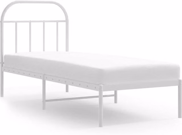 Berkfield Home Metal Bed Frame with Headboard in White, W/D/H: 75 x 190 x 75 cm