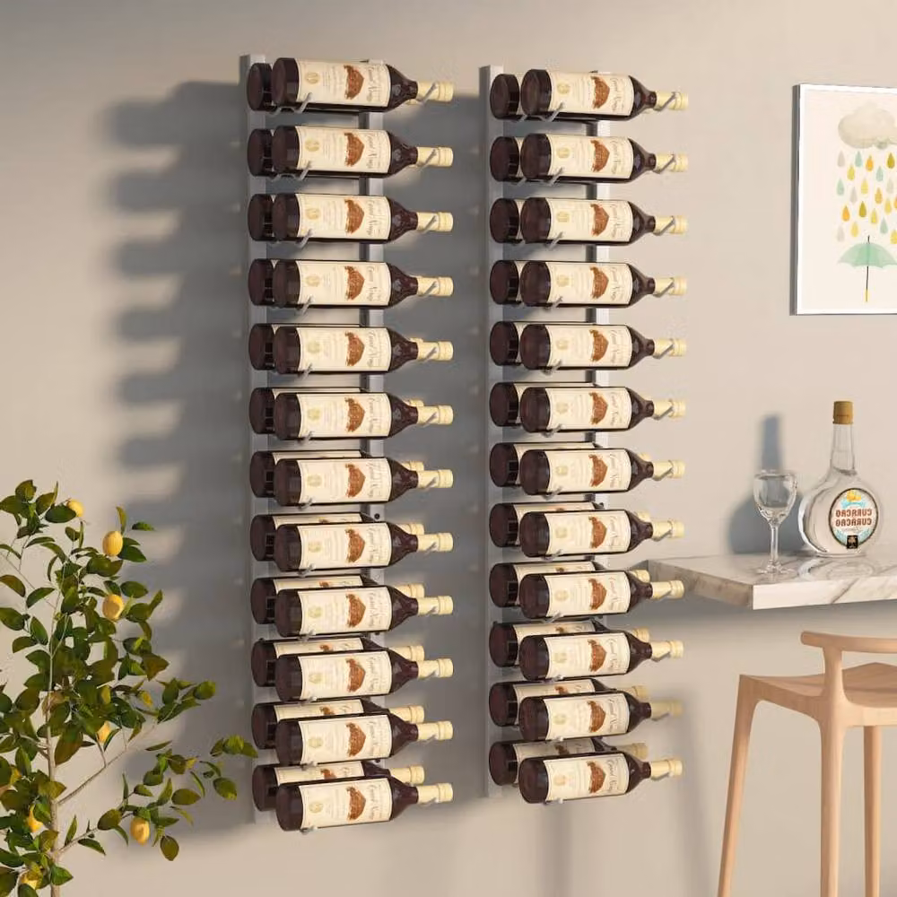 Berkfield Home Wall Mounted Wine Rack for 24 Bottles, 2 Piece Set in White Matt Metal – 2