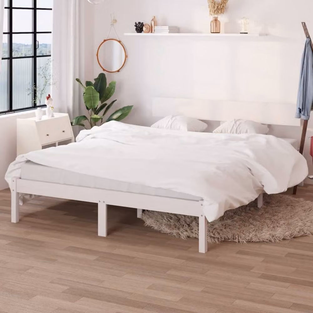 Berkfield Home Modern White Solid Wood Pine Bed Frame W/D/H: 140 x 200 x 145.5 cm – 2