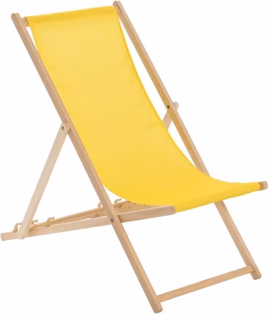 Harbour Housewares Folding Wooden Deck Chair in Yellow with UV-Resistant Polyester and Treated Hardwood – 1