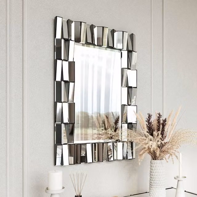 CARME Modern Rectangular Glass Wall Mirror in Grey Silver