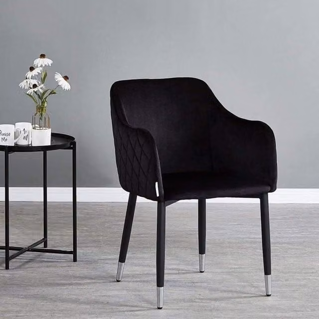 Life Interiors Verona Velvet Dining Chair in Black with Silver End Caps