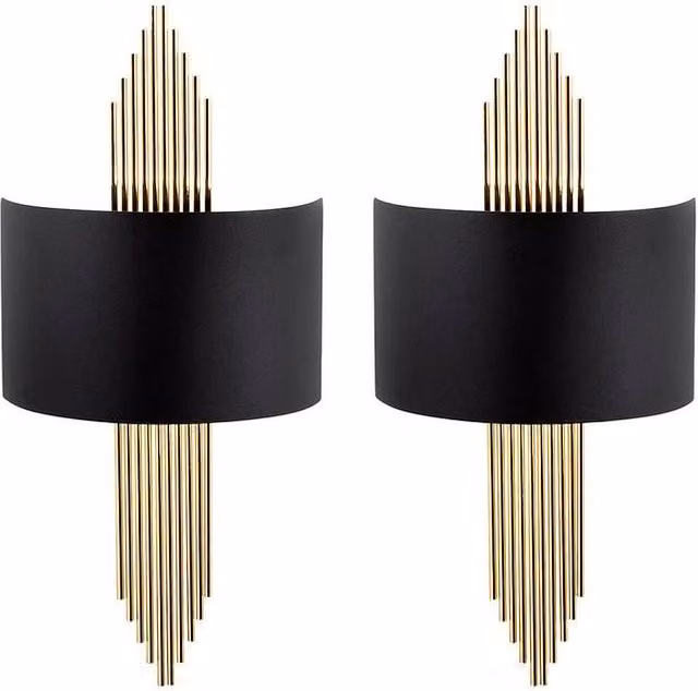Vente-unique Set of 2 Art Deco Metal Wall Lights in Black and Gold/Brass, W: 22 cm, H: 75 cm – 1