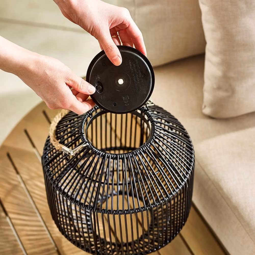 FurnitureboxUK Naples Black Rattan Hanging Solar LED Outdoor Lantern with Warm White Light – 3
