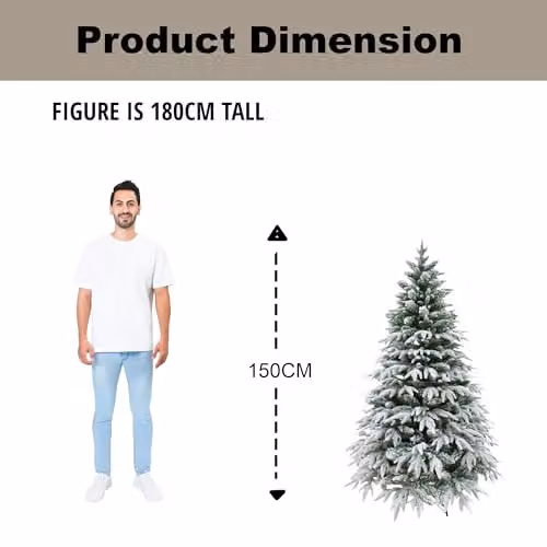 SHATCHI Luxury Designer Pre-Decorated Artificial Christmas Tree, Snow Covered, Green, Height: 150 cm – 5