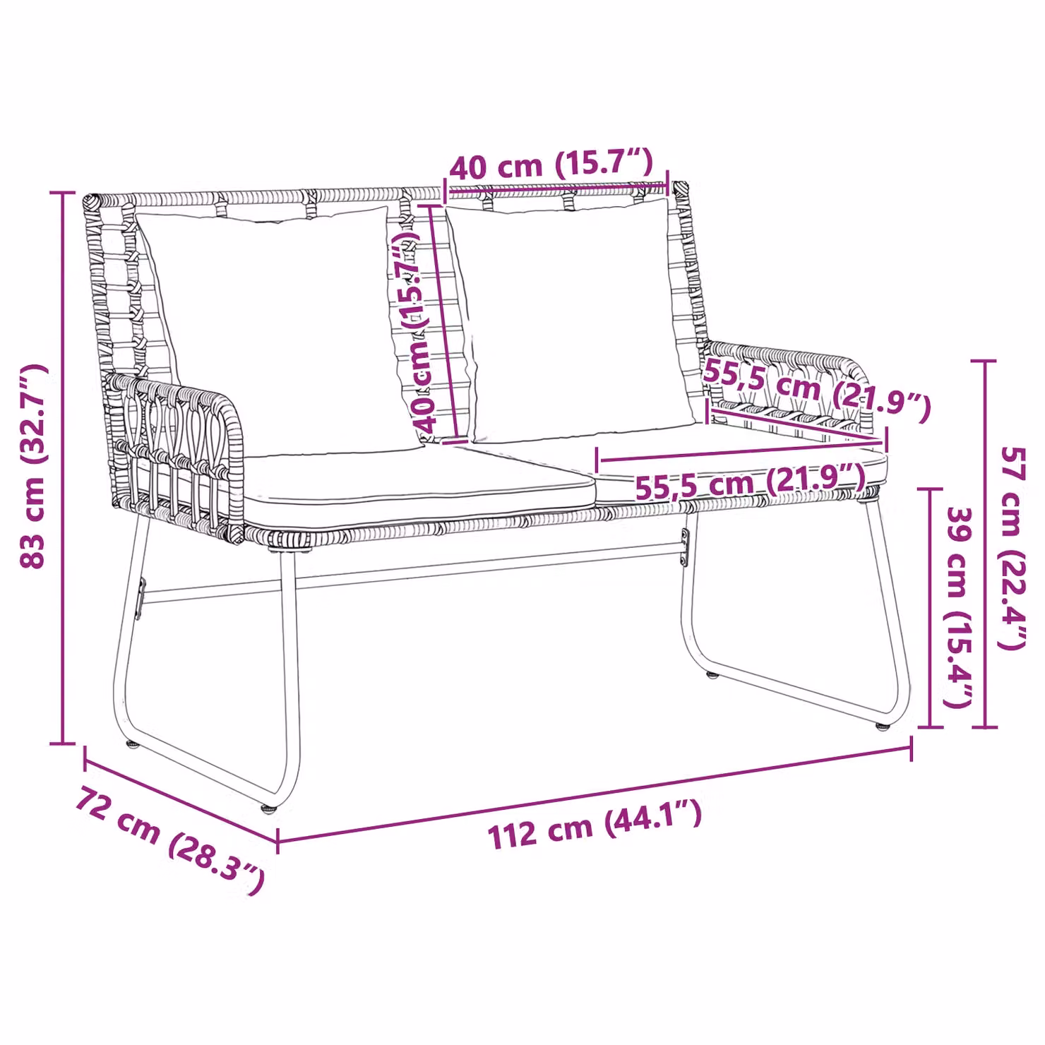 Berkfield Home Modern Garden Bench with UV-Resistant Cushions in Black Poly Rattan and Powder-Coated Steel – 4