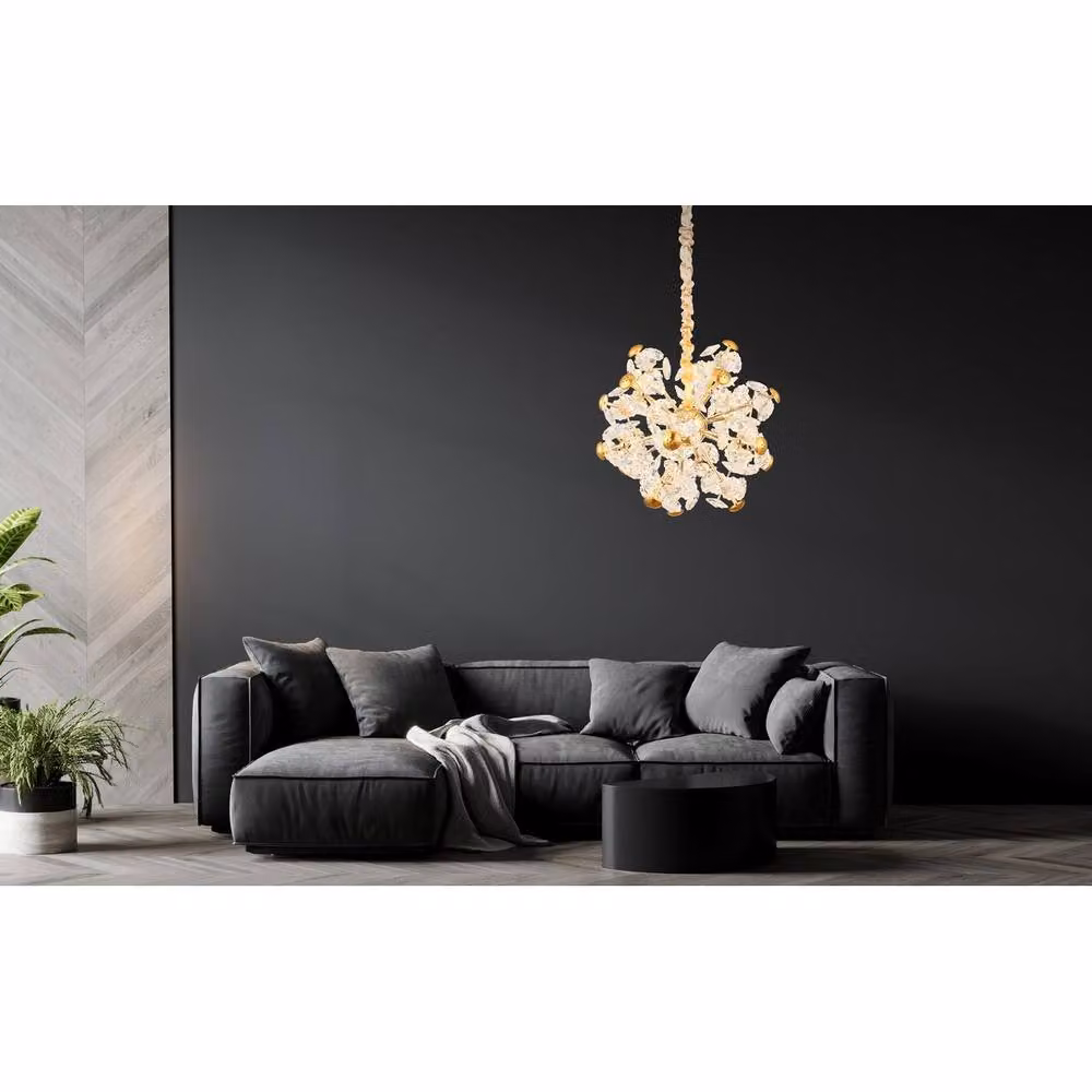 Netlighting Floriella Pendant Light in Gold and Transparent Crystal Glass with LED Warm White 3000K – 3