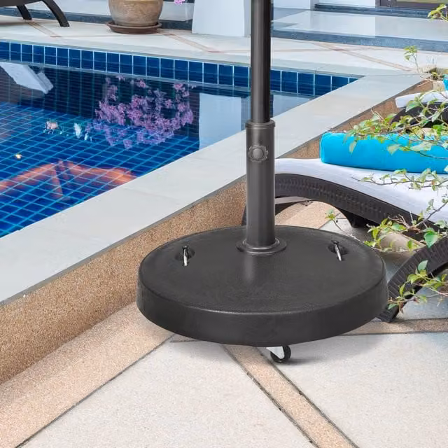 Outsunny Round Resin Garden Parasol Base Umbrella Stand, Black