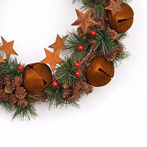 Shatchi Rustic Christmas Wreath with Stars and Leaves in Multicolour, Diameter: 40 cm – 2