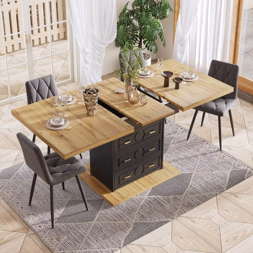 BTM Black Extendable Rectangular Dining Table for 6 People, W/D/H: 160 x 80 x 75 cm – 3