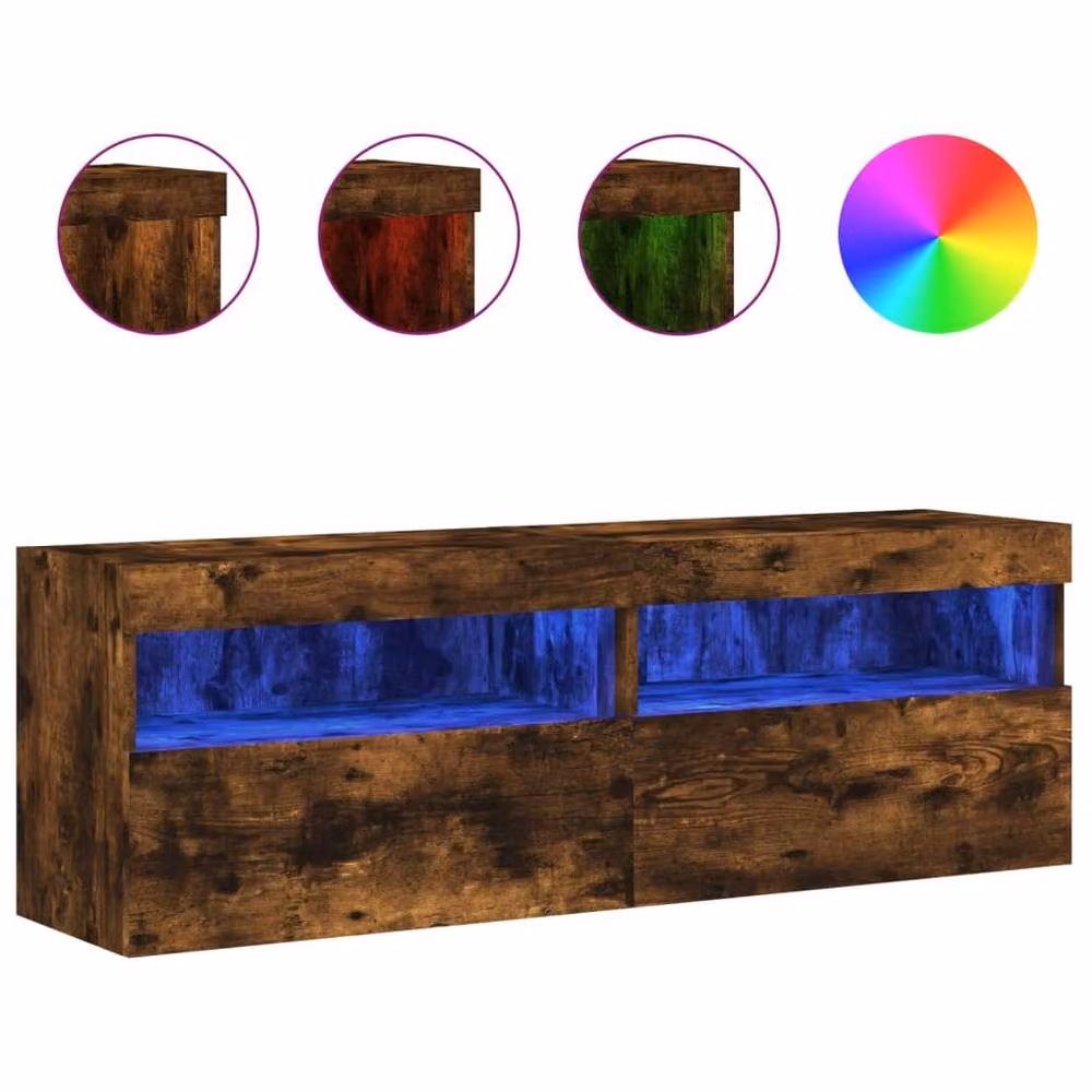 Berkfield Home Set of 2 TV Wall Cabinets with LED Lights in Smoked Oak Brown, W/D/H: 60 x 30 x 40 cm – 3