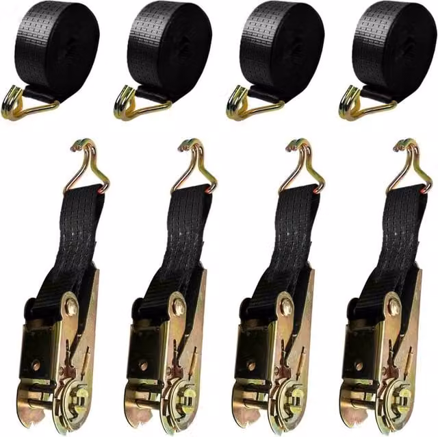 Nordara Black Ratchet Tie Down Lashing Straps, 4 x 25mm x 6 m, 3000kg Capacity – 1