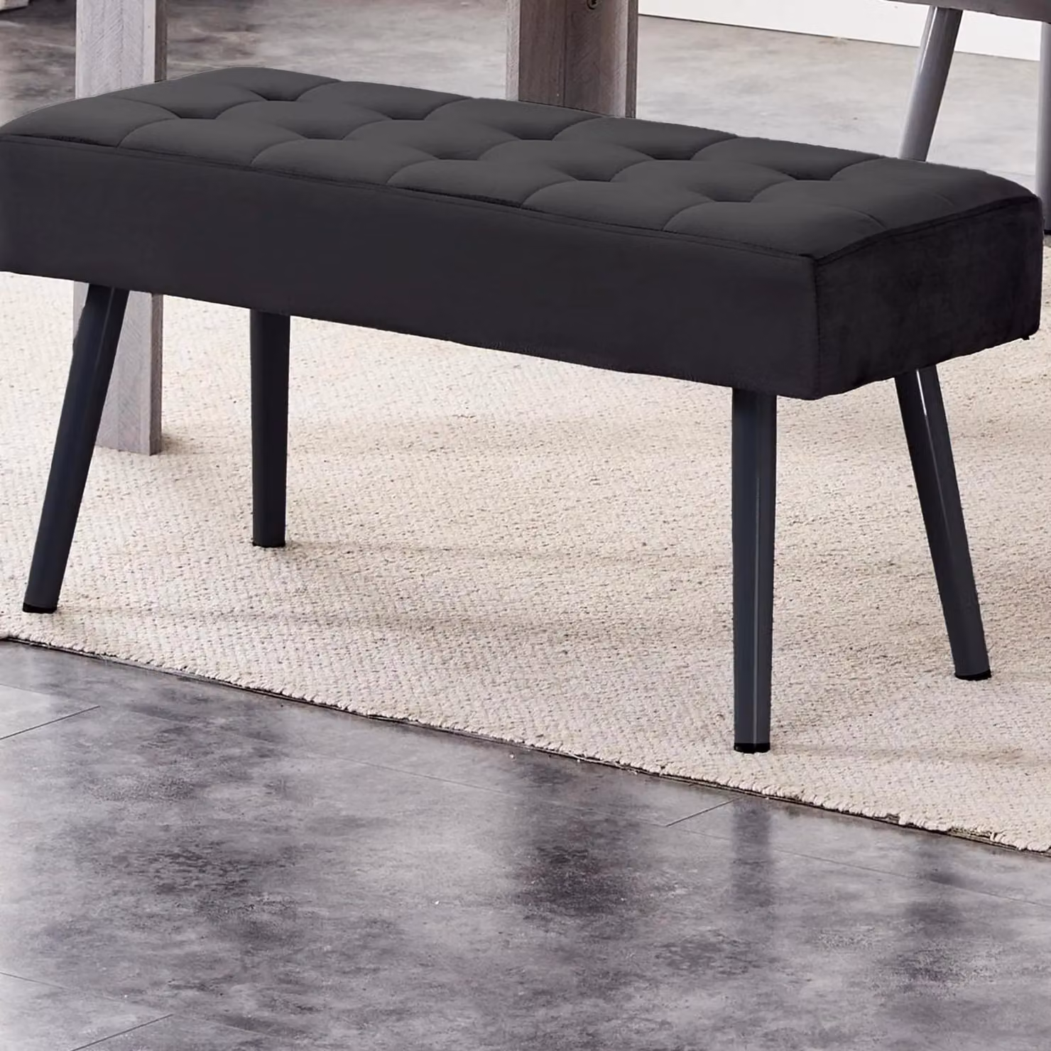 KOSY KOALA Black Velvet Padded Dining Bench with Metal Legs W/D/H: 90 x 36 x 47 cm – 5