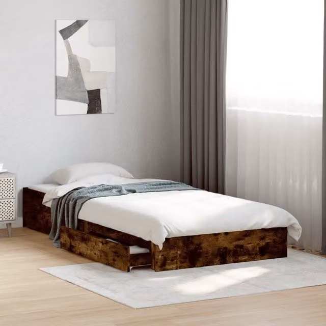 Berkfield Home Modern Bed Frame with Drawers in Smoked Oak Brown, W/D/H: 100 x 200 cm – 1