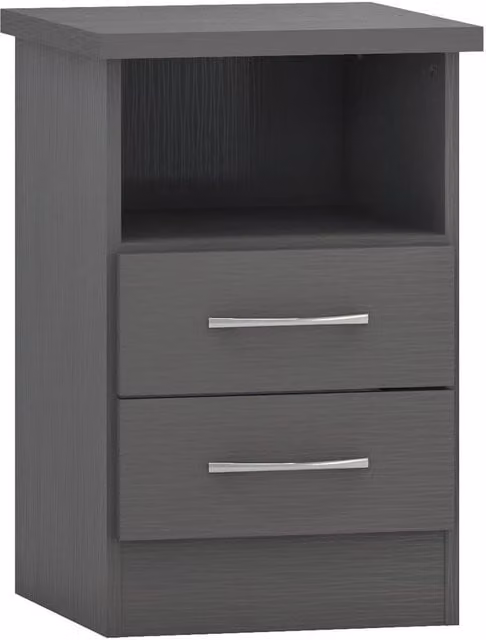 FORGEVIO Grey Modern 2 Drawer Bedside Chest with Geometric 3D Effect