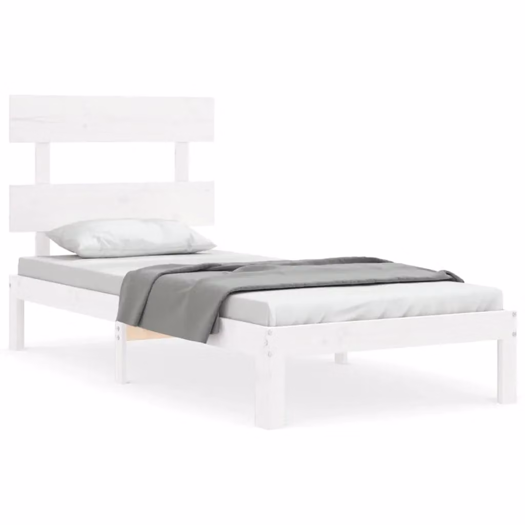 Berkfield Home White Solid Wood Bed Frame with Headboard, W/D/H: 90 x 200 cm – 2