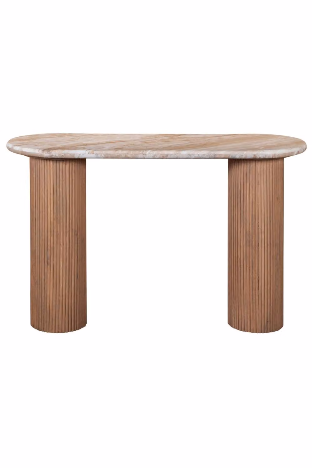 IH Design Upton Oval Marble and Mango Wood Pedestal Console Table in Brown, W/D/H: 120 x 77 x 3 cm – 2